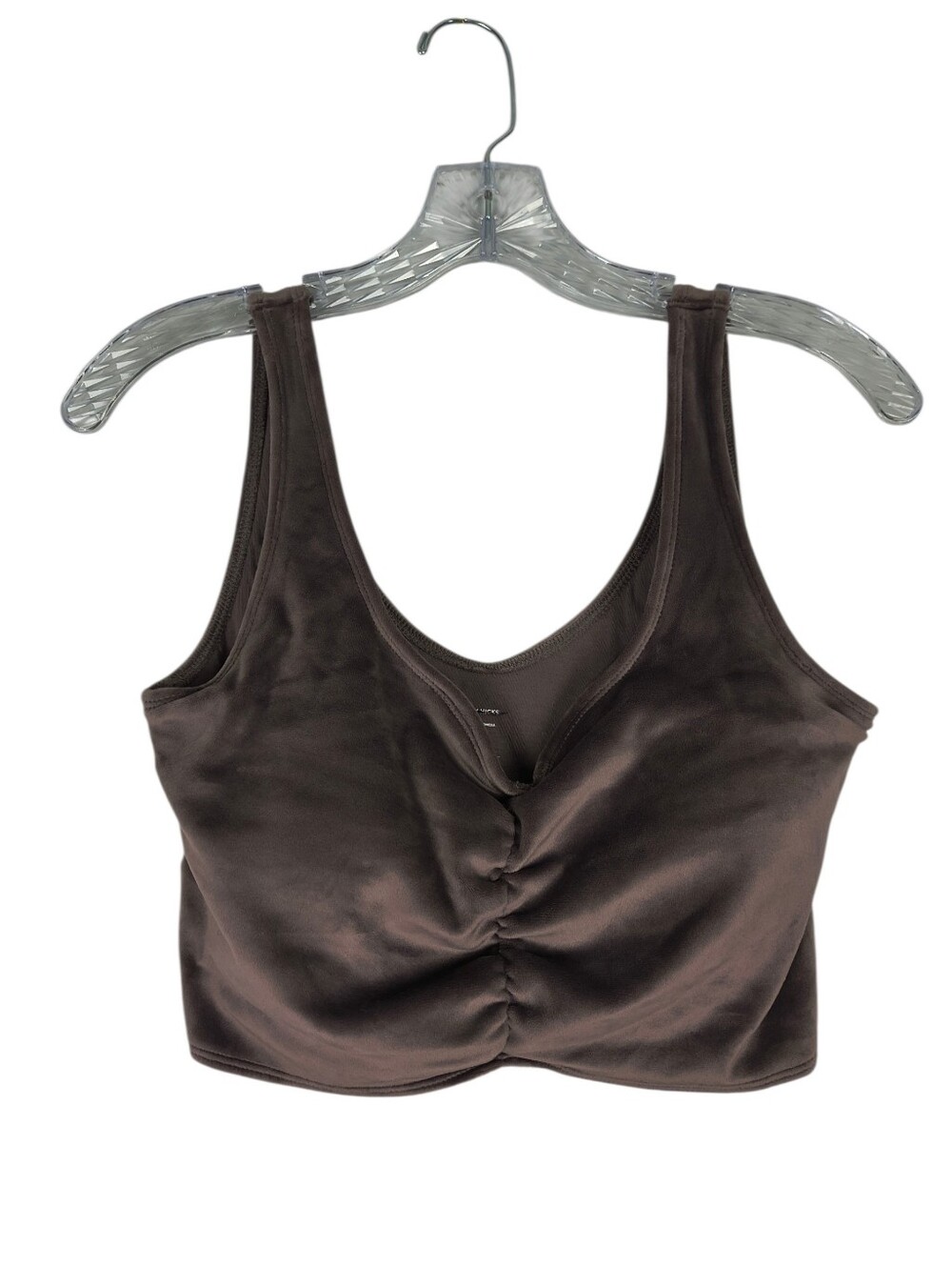 Gilly Hicks Crop Top Women's L Brown Velvet Sleeveless Ruched V Neck Tank Top